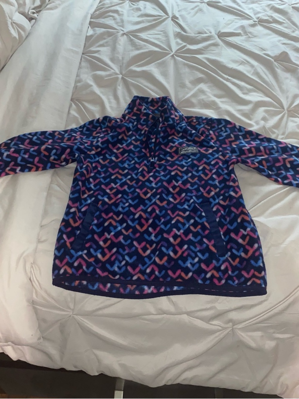 Lands' End Navy Fleece Pullover with Pink, Light Blue & Coral Accents